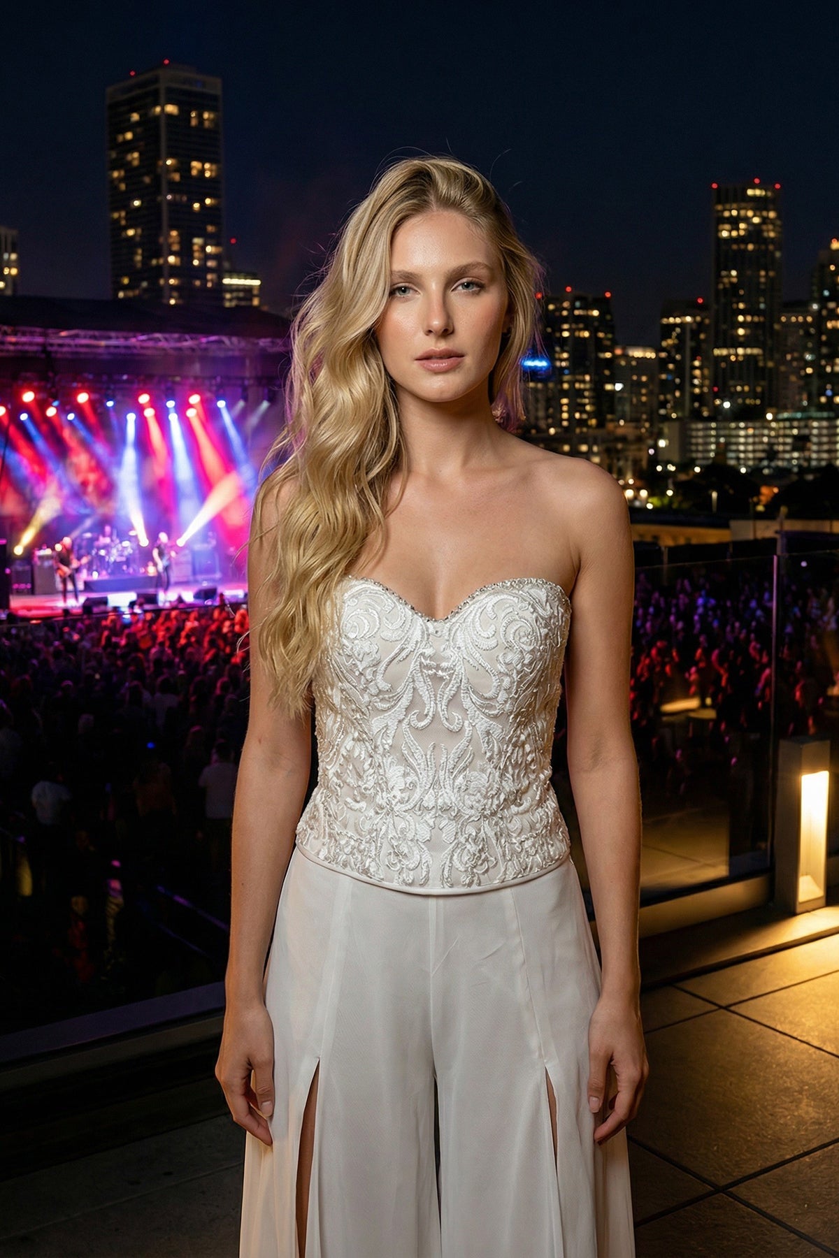 Strapless Jumpsuit with Embroidered Bodice Detailing Gown JTJT2722CW