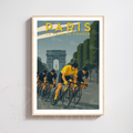 Affiche Tour de France Paris – Poster cyclisme Arc de Triomphe – Illustration rétro maillot jaune vélo