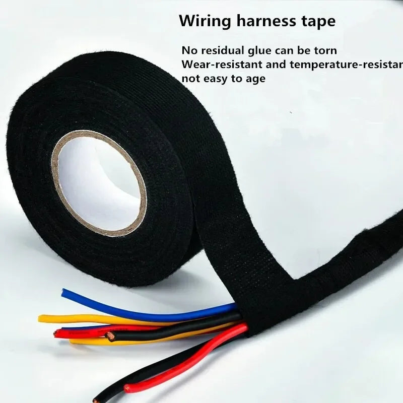 1 Roll 25M Car Wiring Harness Tape - Black Cloth Fabric Adhesive Tape