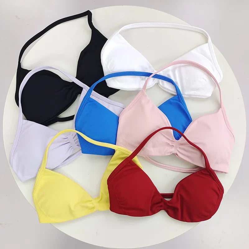 Women's Thin-Strap Halter Gym Bra - Sexy Backless Sports Bra for Yoga