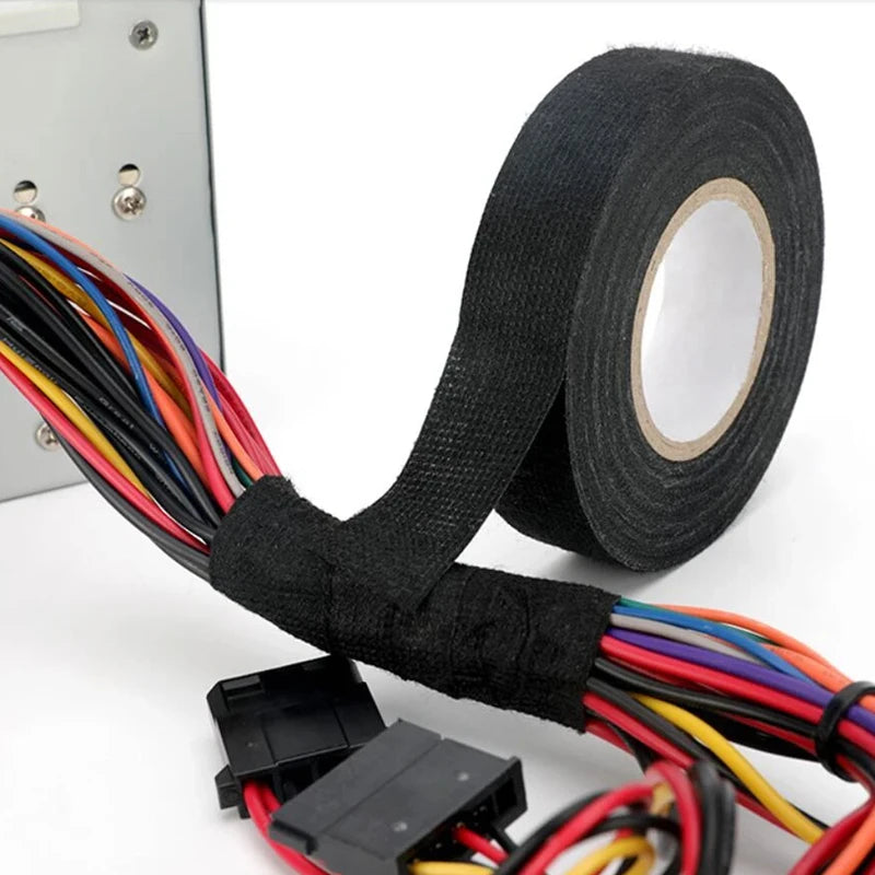 1 Roll 25M Car Wiring Harness Tape - Black Cloth Fabric Adhesive Tape
