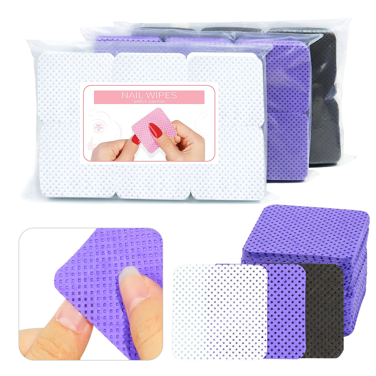300pcs/Pack Lint-free Nail Polish Remover Napkin Colorful Cotton Wipes