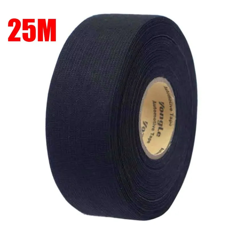 1 Roll 25M Car Wiring Harness Tape - Black Cloth Fabric Adhesive Tape