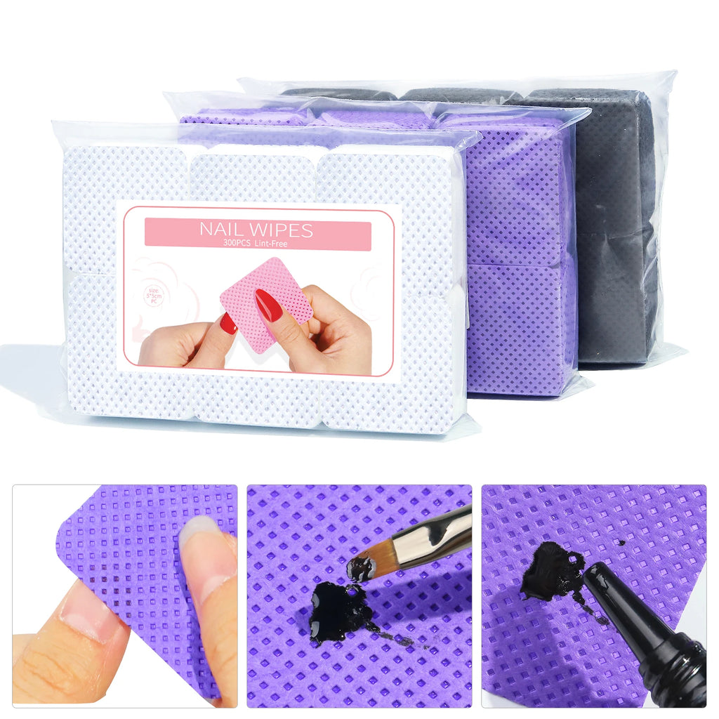 300pcs/Pack Lint-free Nail Polish Remover Napkin Colorful Cotton Wipes