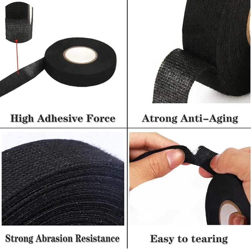 1 Roll 25M Car Wiring Harness Tape - Black Cloth Fabric Adhesive Tape