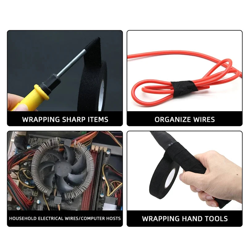 1 Roll 25M Car Wiring Harness Tape - Black Cloth Fabric Adhesive Tape
