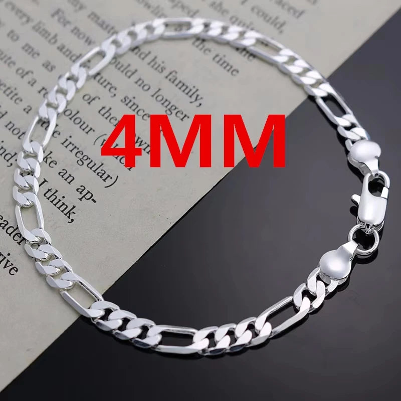 Noble New Arrive 925 Sterling  Silver 4MM Chain For Men Women Bracelet